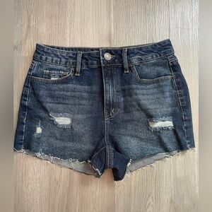 NWOT SO Juniors Dark Wash Distressed High Rise Shortie Denim Shorts size 9/29